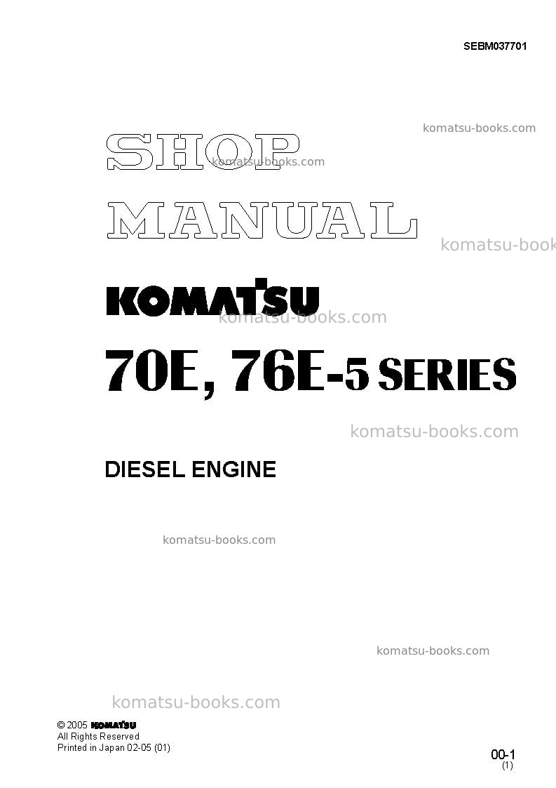 Komatsu 2d70e-5jpn Repair & maintenance cover