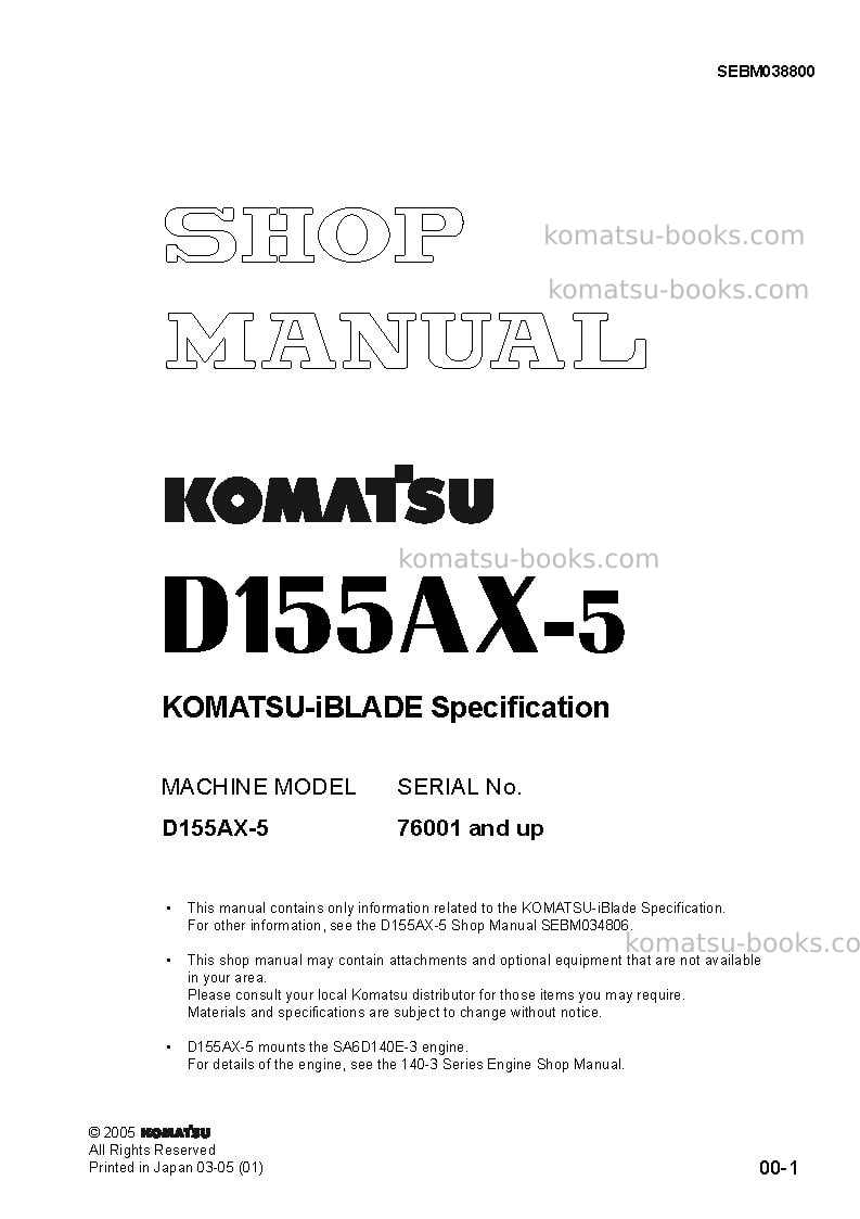 Komatsu d155ax-5jpn-iblade spec Repair & maintenance cover Komatsu d155ax-5jpn-iblade spec Repair & maintenance cover