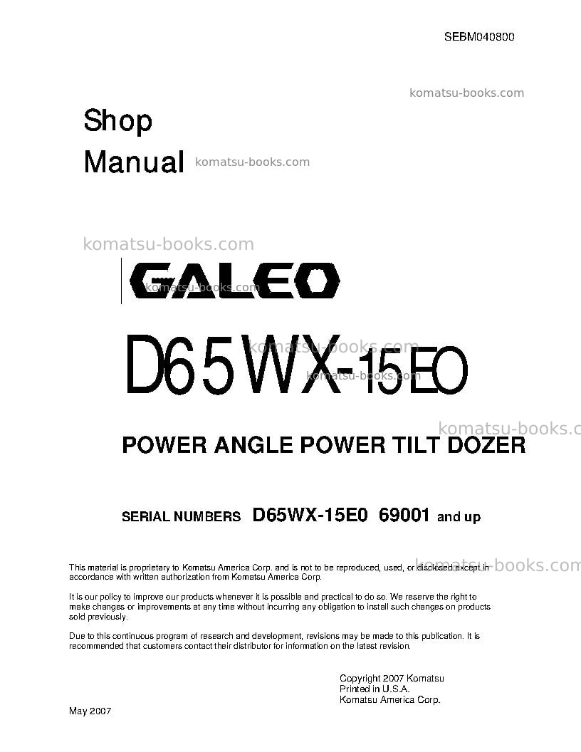 Komatsu d65wx-15jpn-e0, power angle tilt Repair & maintenance cover Komatsu d65wx-15jpn-e0, power angle tilt Repair & maintenance cover