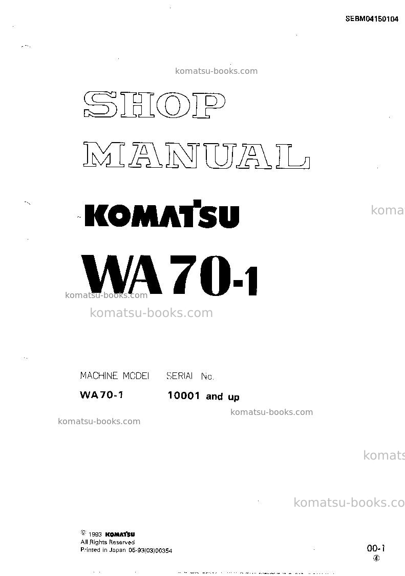 Komatsu wa70-1jpn Repair & maintenance cover