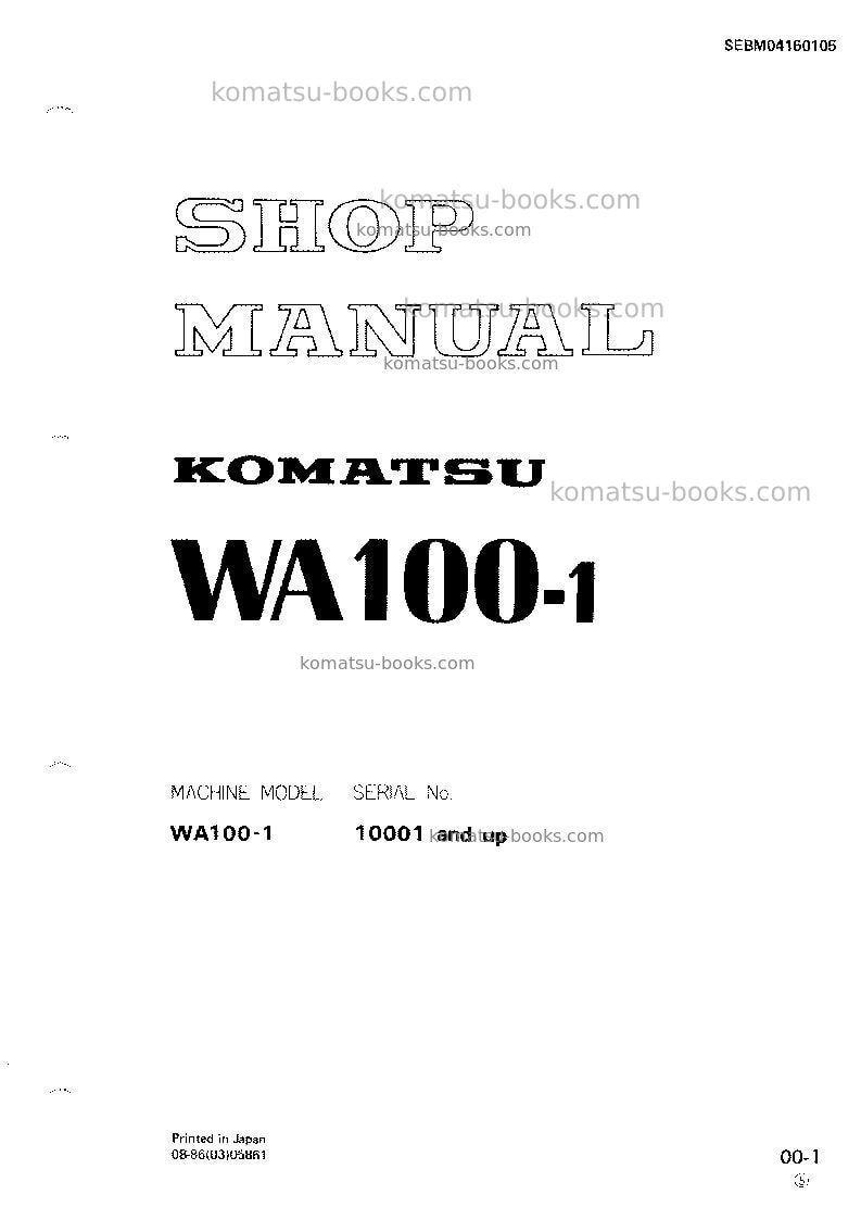 Komatsu wa100-1jpn Repair & maintenance cover