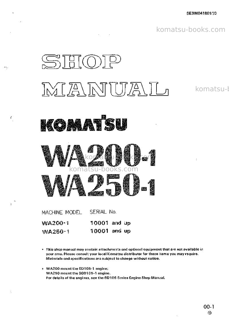 Komatsu wa250-1jpn Repair & maintenance cover