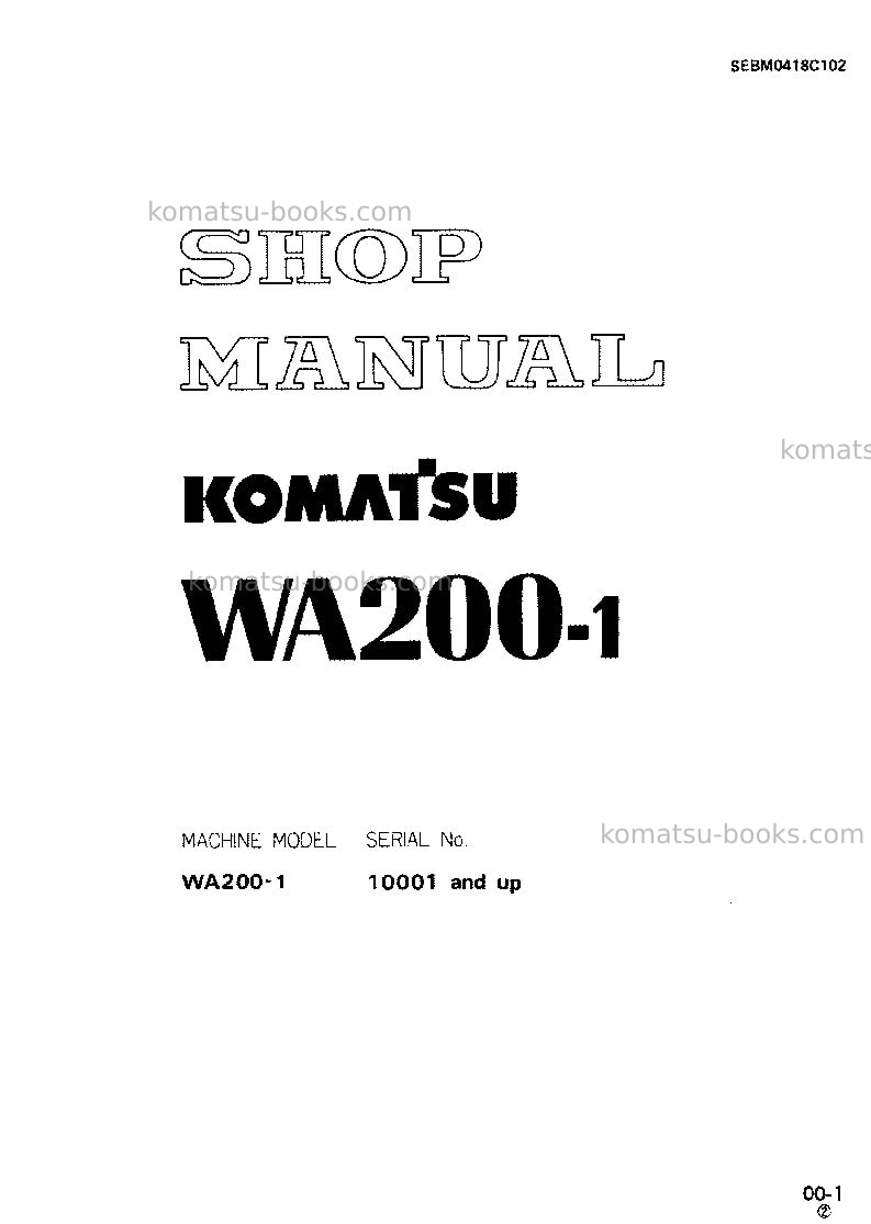 Komatsu wa200-1jpn-c spec Repair & maintenance cover