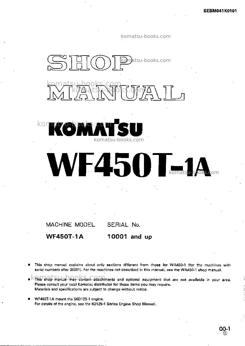 Komatsu wf450t-1jpn Repair & maintenance cover