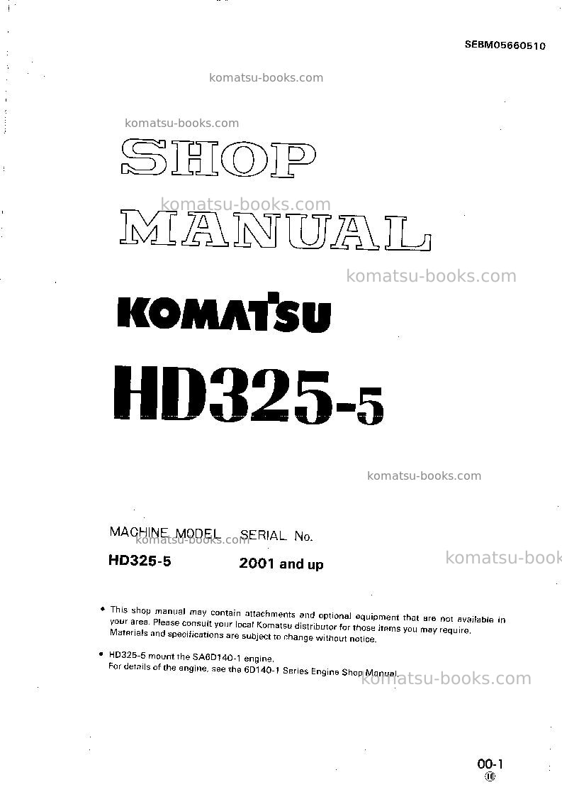 Komatsu hd325-5jpn Repair & maintenance cover Komatsu hd325-5jpn Repair & maintenance cover