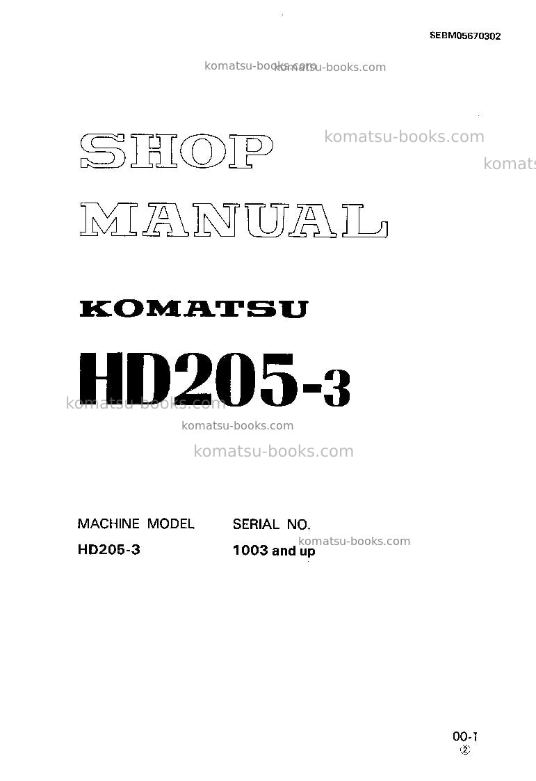 Komatsu hd205-3jpn Repair & maintenance cover