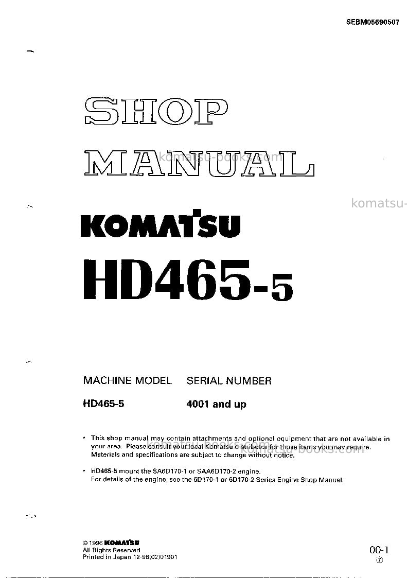 Komatsu hd465-5jpn Repair & maintenance cover Komatsu hd465-5jpn Repair & maintenance cover
