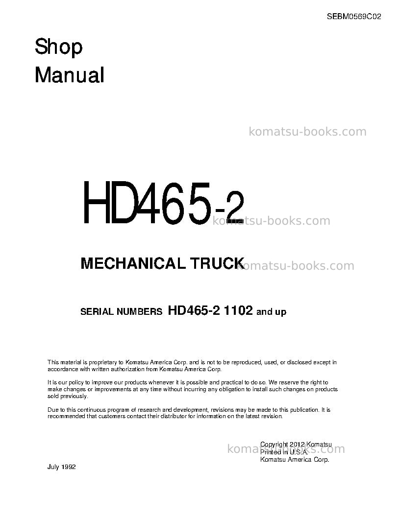 Komatsu hd465-2jpn Repair & maintenance cover