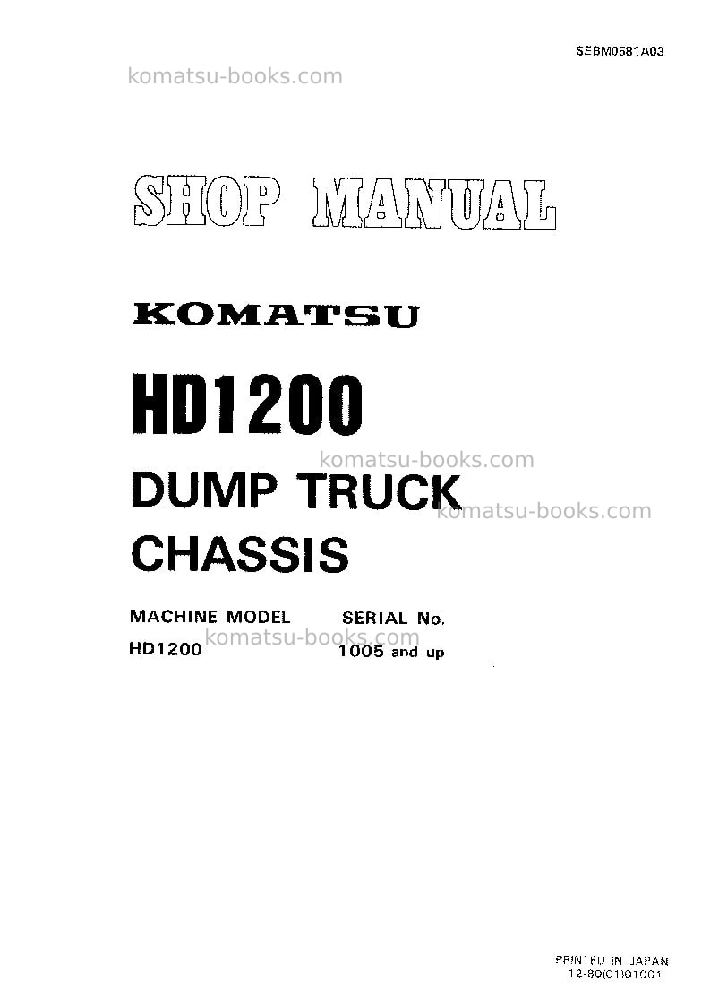 Komatsu hd1200-1jpn Repair & maintenance cover Komatsu hd1200-1jpn Repair & maintenance cover