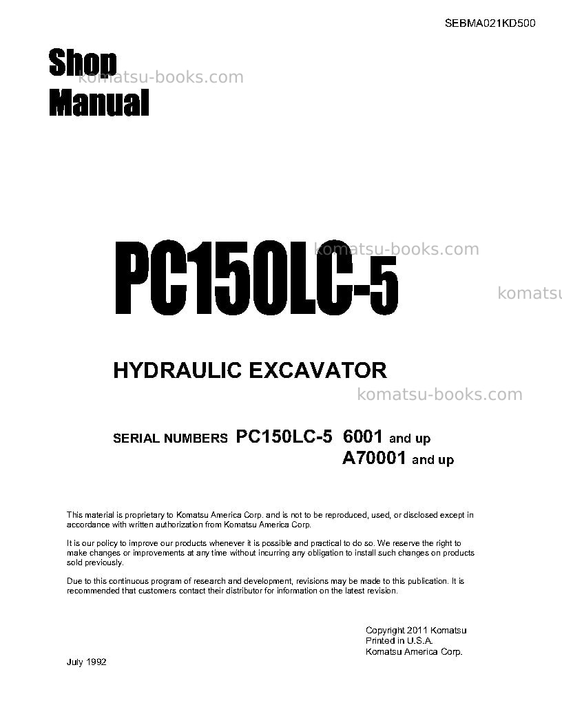Komatsu pc150lc-5usa Repair & maintenance cover Komatsu pc150lc-5usa Repair & maintenance cover