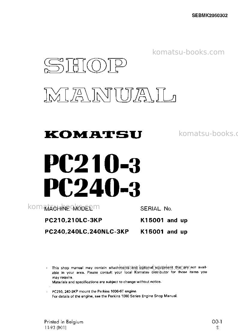 Komatsu pc210lc-3gbr-perkins Repair & maintenance cover Komatsu pc210lc-3gbr-perkins Repair & maintenance cover