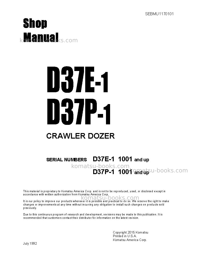 Komatsu d37p-1jpn Repair & maintenance cover Komatsu d37p-1jpn Repair & maintenance cover