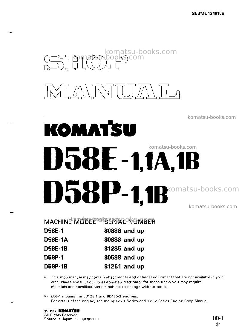 Komatsu d58e-1jpn Repair & maintenance cover Komatsu d58e-1jpn Repair & maintenance cover
