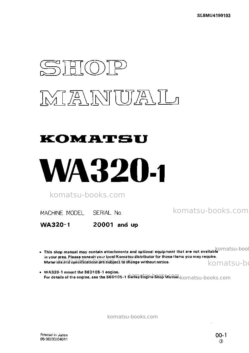 Komatsu wa320-1jpn Repair & maintenance cover