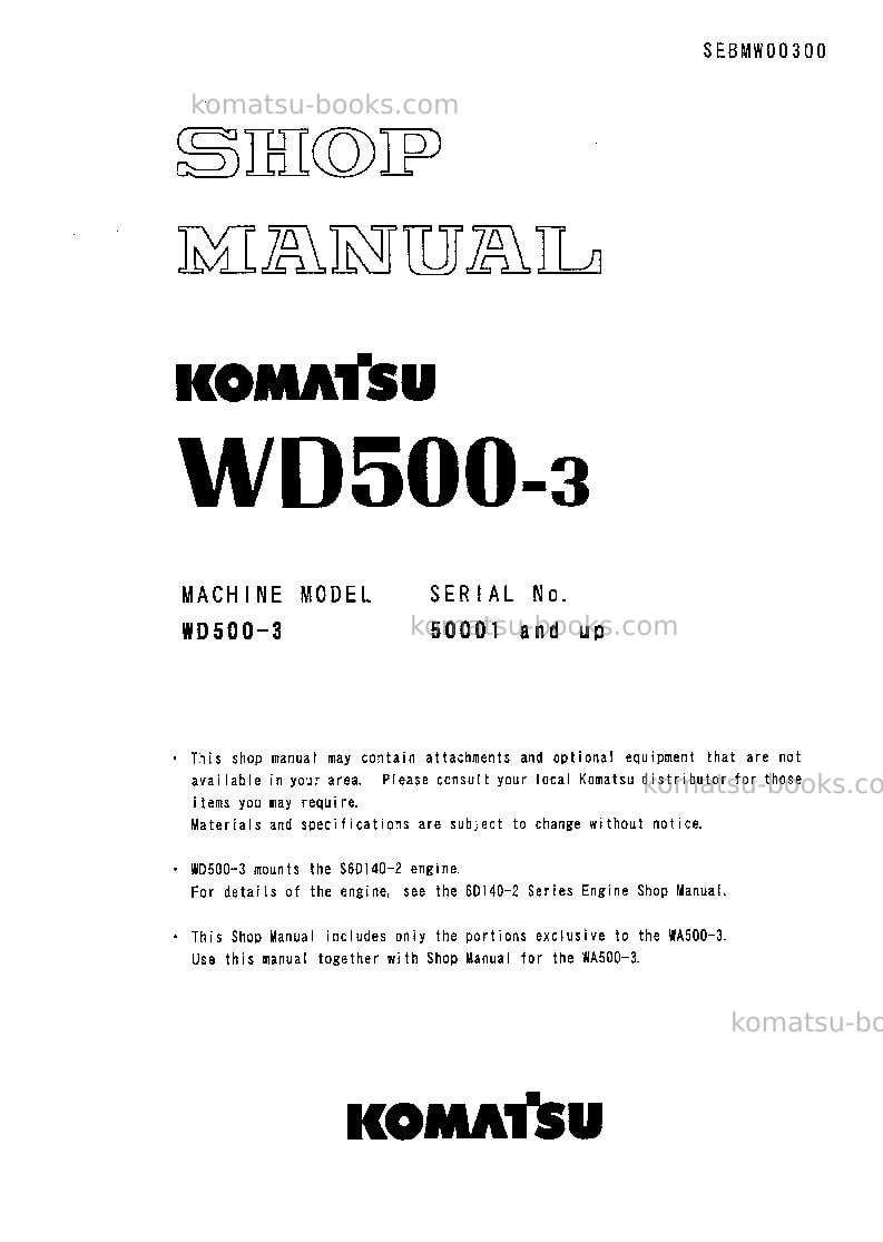 Komatsu wd500-3jpn Repair & maintenance cover Komatsu wd500-3jpn Repair & maintenance cover