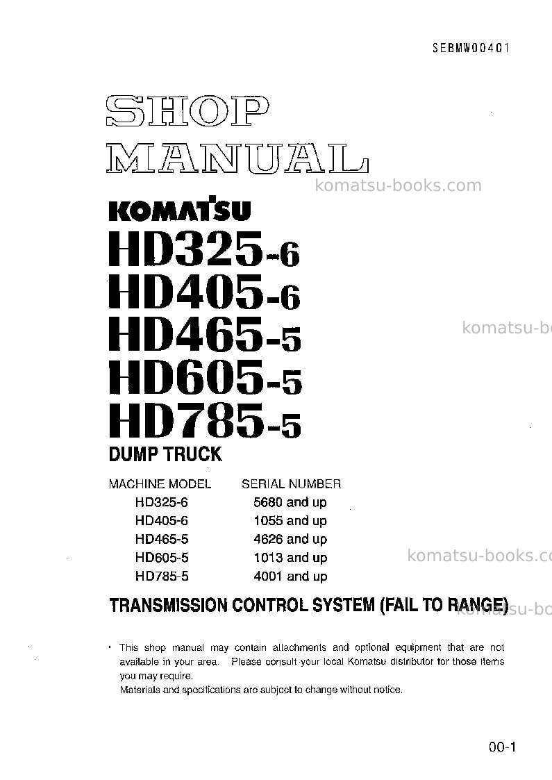 Komatsu hd325-6jpn-tm cntrl system Repair & maintenance cover