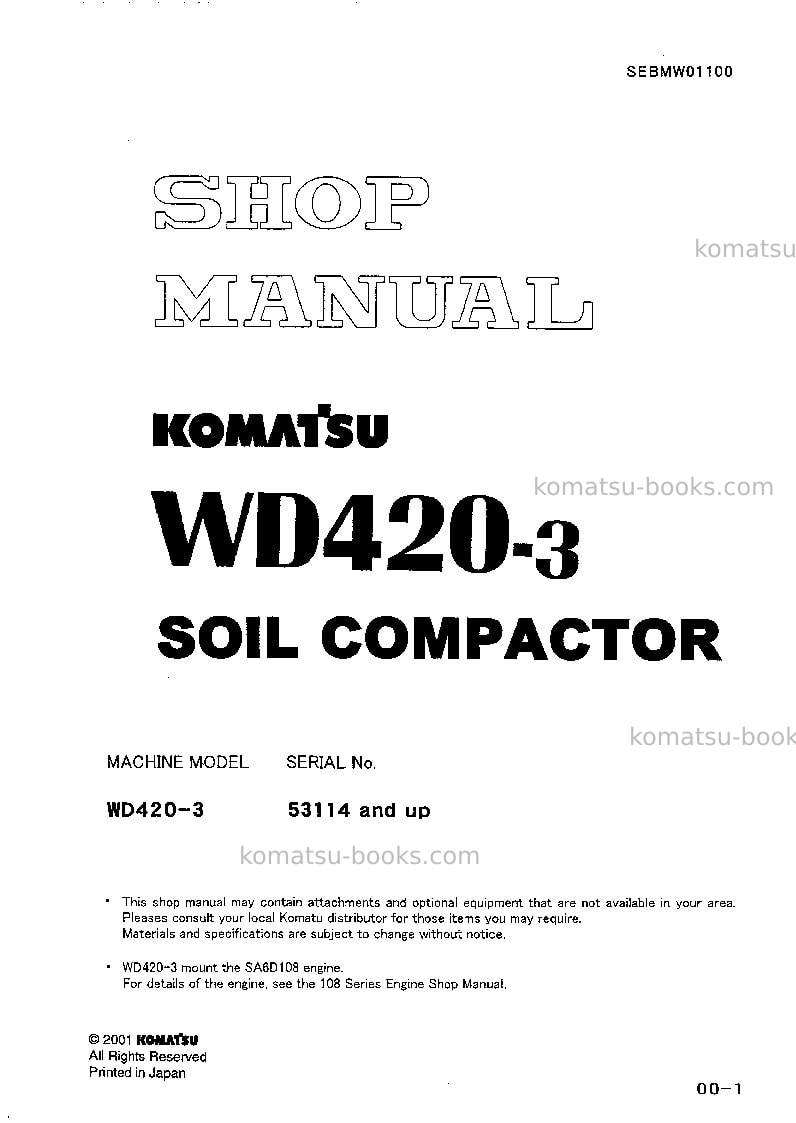Komatsu wd420-3jpn Repair & maintenance cover