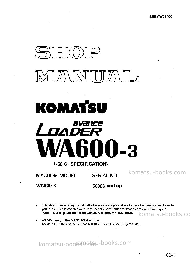 Komatsu wa600-3jpn--50c degree Repair & maintenance cover