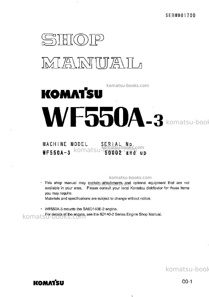 Komatsu wf550a-3jpn Repair & maintenance cover