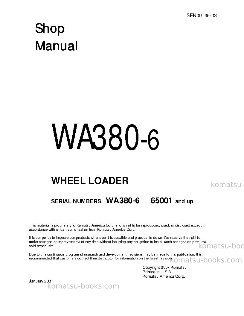 Komatsu wa380-6jpn-for n. america Repair & maintenance cover