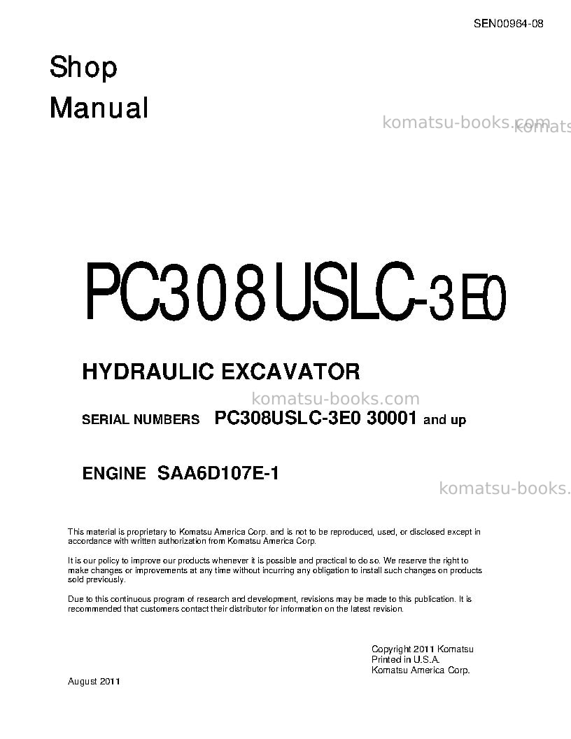 Komatsu pc308uslc-3jpn-e0 Repair & maintenance cover