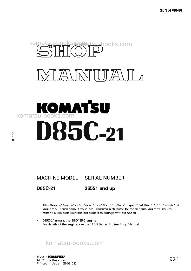 Komatsu d85c-21jpn--50c degree for cis Repair & maintenance cover