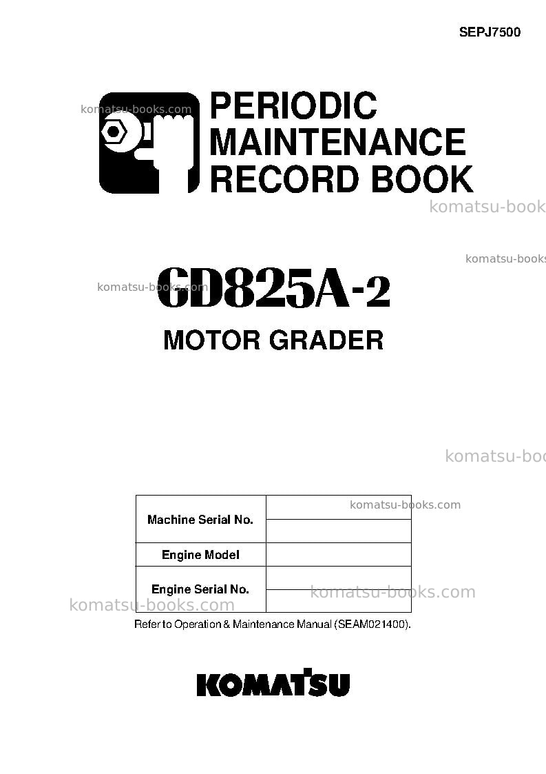Komatsu gd825a-2jpn Operation manual cover Komatsu gd825a-2jpn Operation manual cover