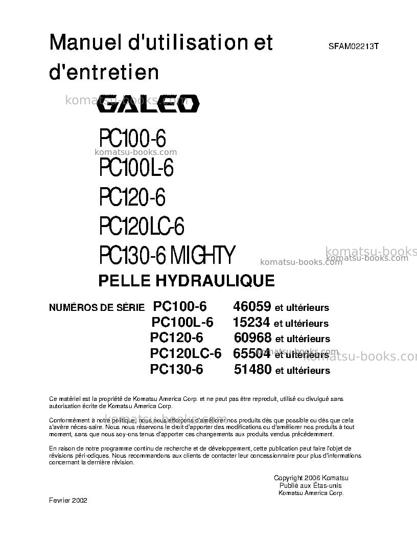 Komatsu pc100-6jpn Manuel d'utilisation couverture Komatsu pc100-6jpn Manuel d'utilisation couverture