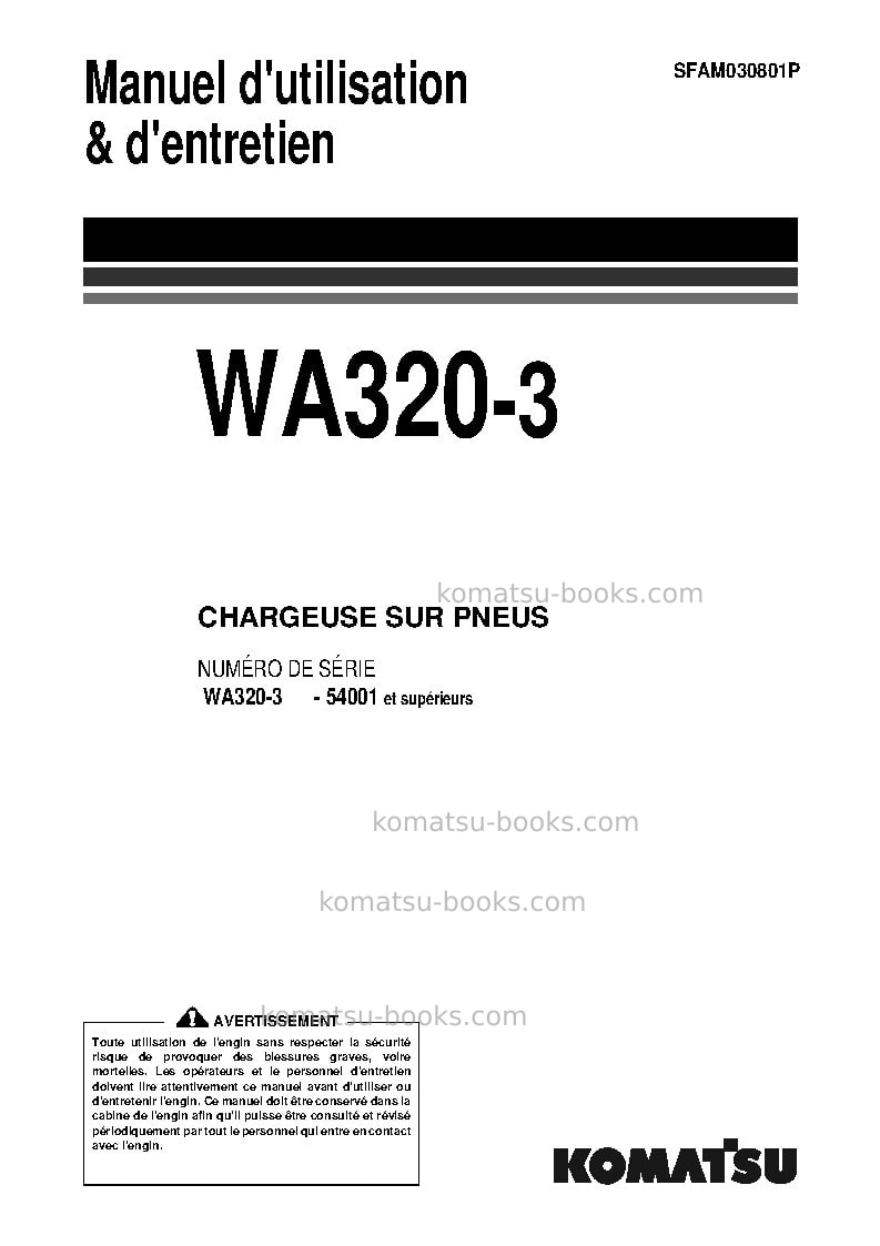 Komatsu wa320-3jpn Manuel d'utilisation couverture
