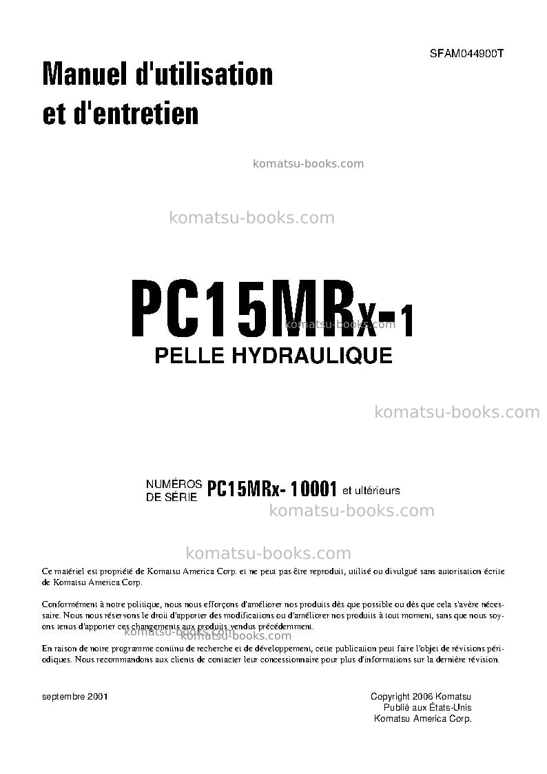 Komatsu pc15mrx-1jpn Manuel d'utilisation couverture Komatsu pc15mrx-1jpn Manuel d'utilisation couverture