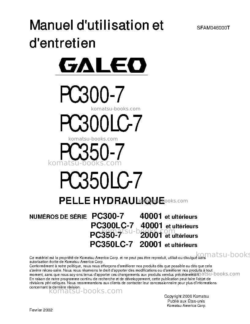 Komatsu pc350-7jpn Manuel d'utilisation couverture Komatsu pc350-7jpn Manuel d'utilisation couverture