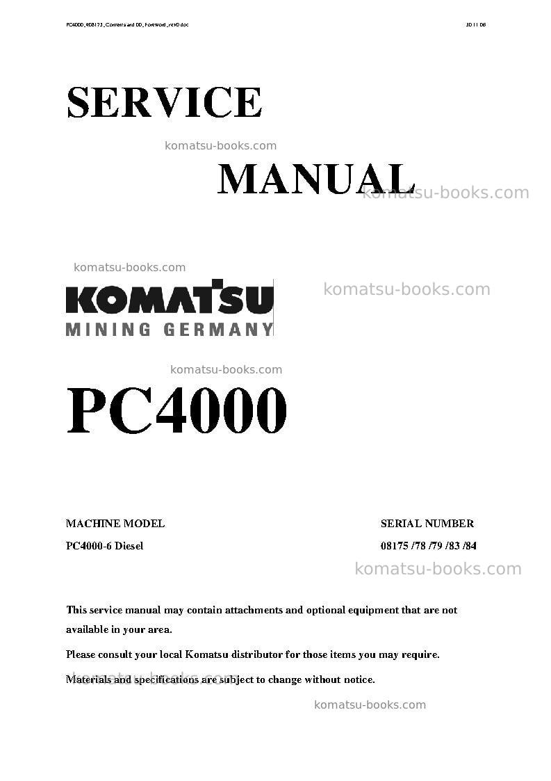 Komatsu pc4000-6deu Repair & maintenance cover Komatsu pc4000-6deu Repair & maintenance cover