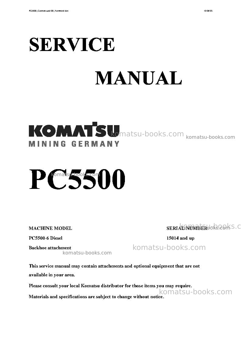 Komatsu pc5500-6deu-diesel Repair & maintenance cover
