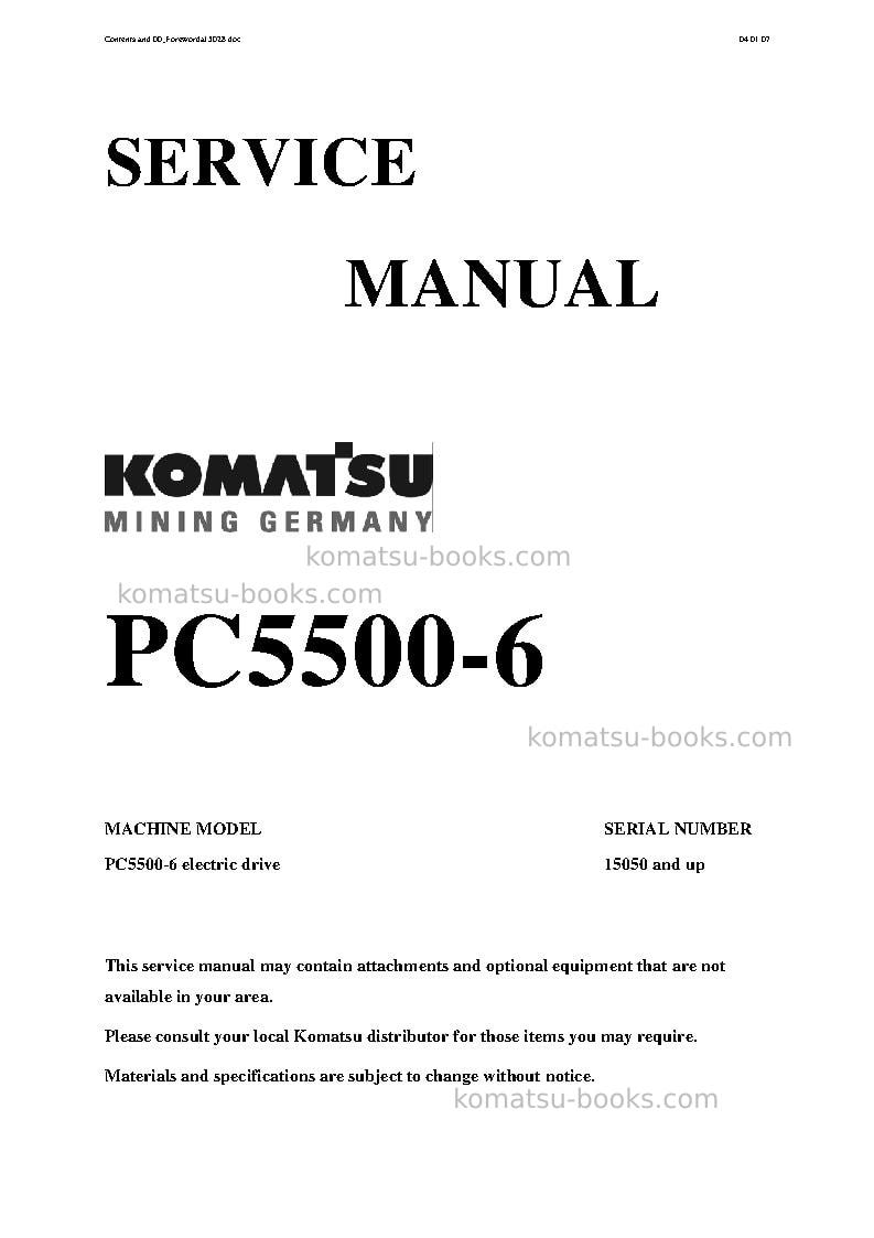 Komatsu pc5500-6deu-electric motor Repair & maintenance cover