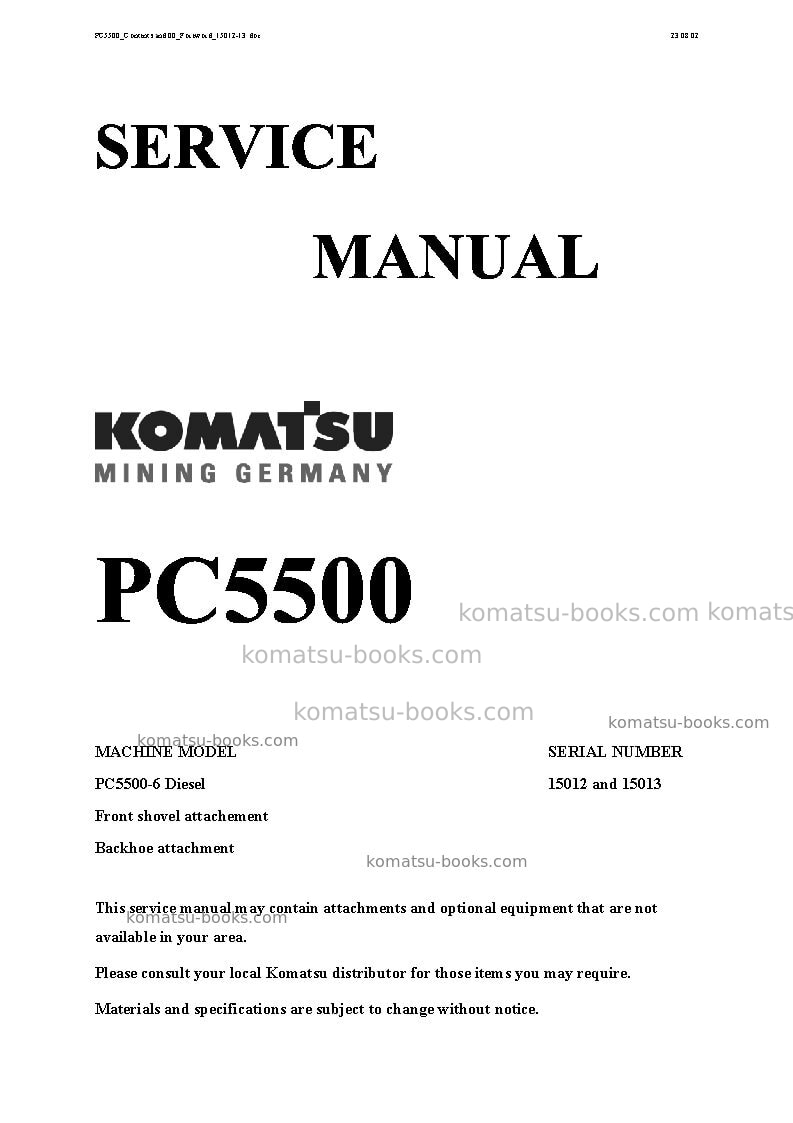 Komatsu pc5500-6deu Repair & maintenance cover Komatsu pc5500-6deu Repair & maintenance cover