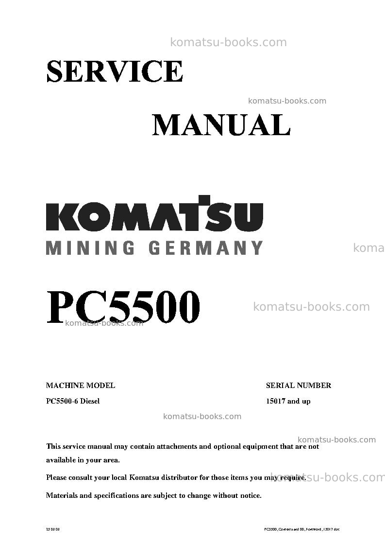 Komatsu pc5500-6deu Repair & maintenance cover Komatsu pc5500-6deu Repair & maintenance cover