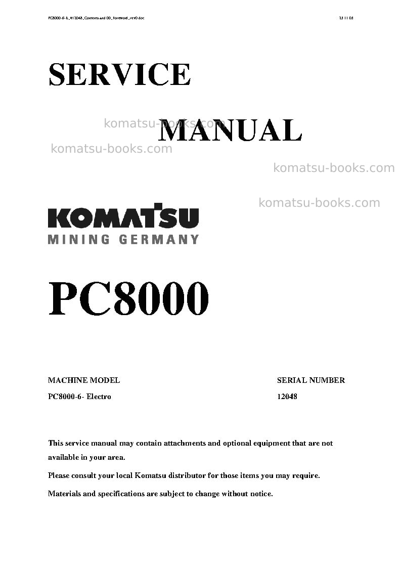 Komatsu pc8000-6deu-electric motor Repair & maintenance cover
