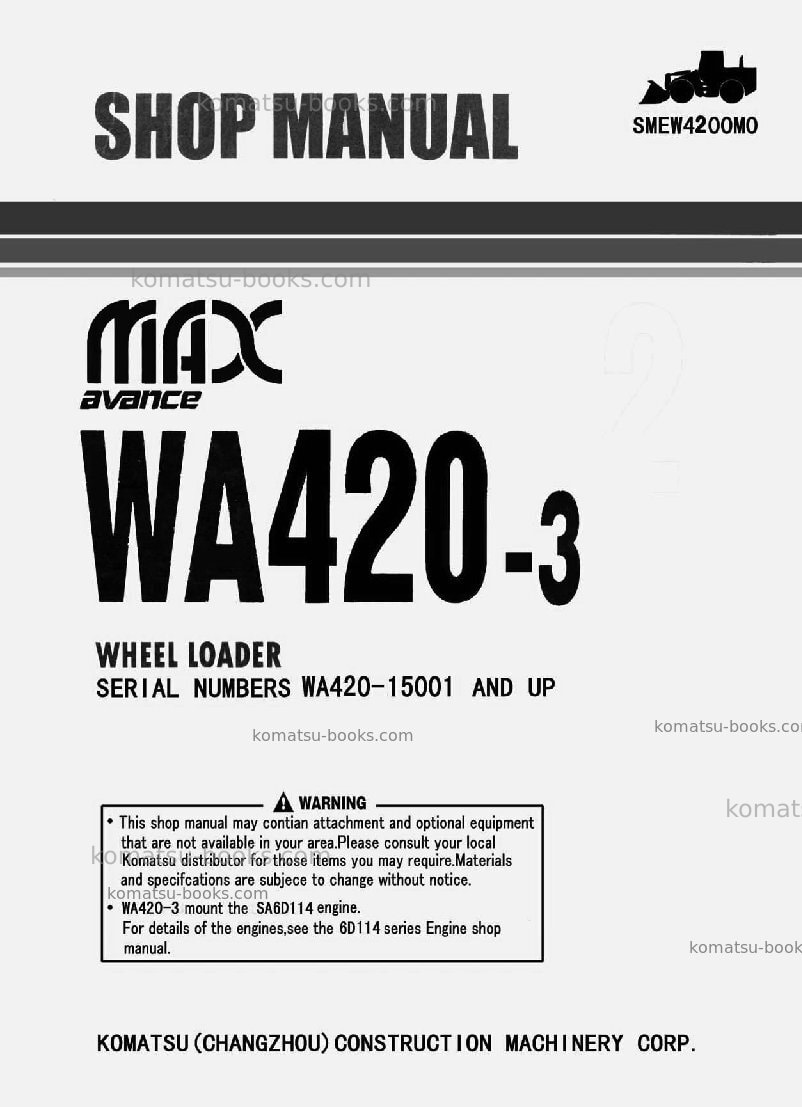 Komatsu wa420-3chn Repair & maintenance cover