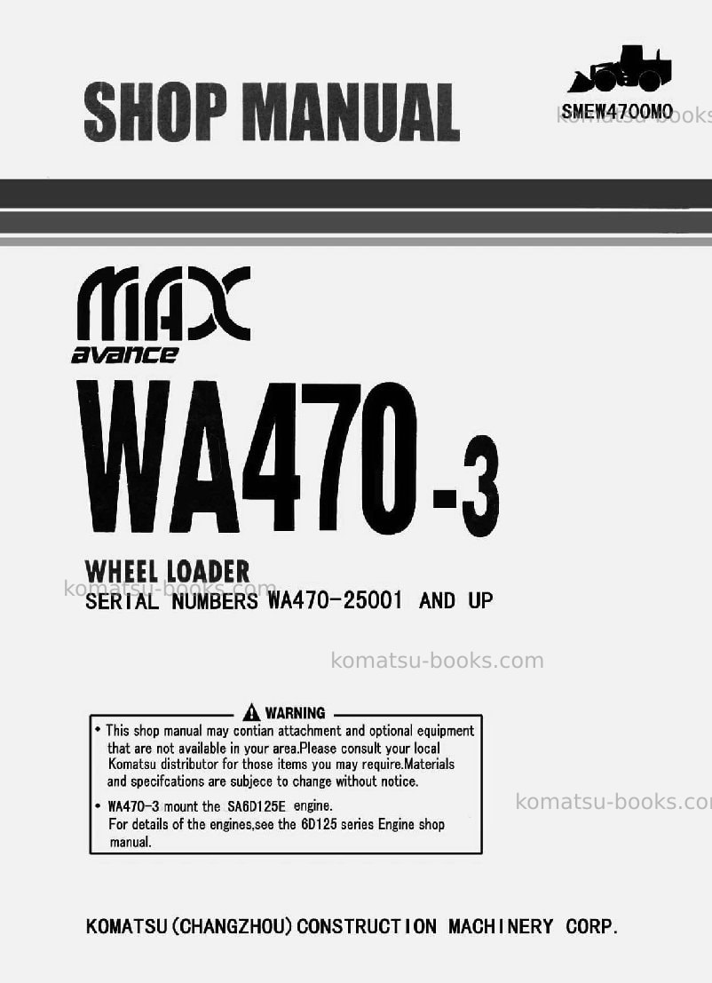 Komatsu wa470-3chn Repair & maintenance cover