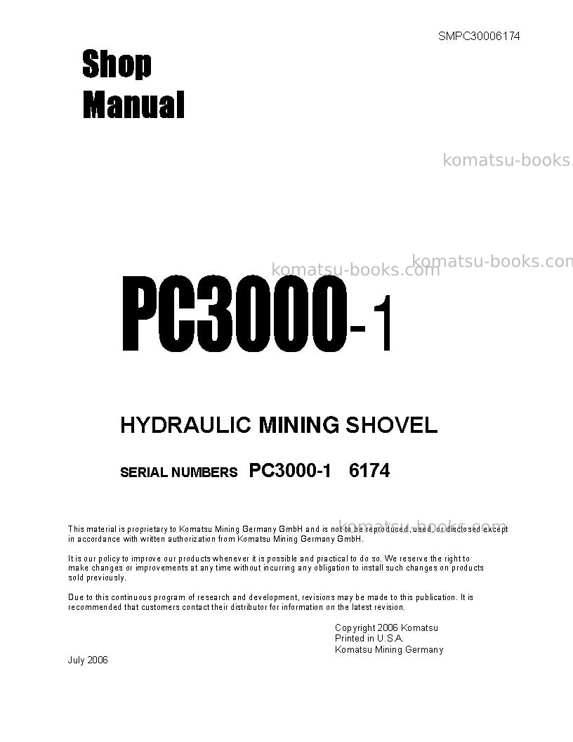 Komatsu pc3000-1deu Repair & maintenance cover