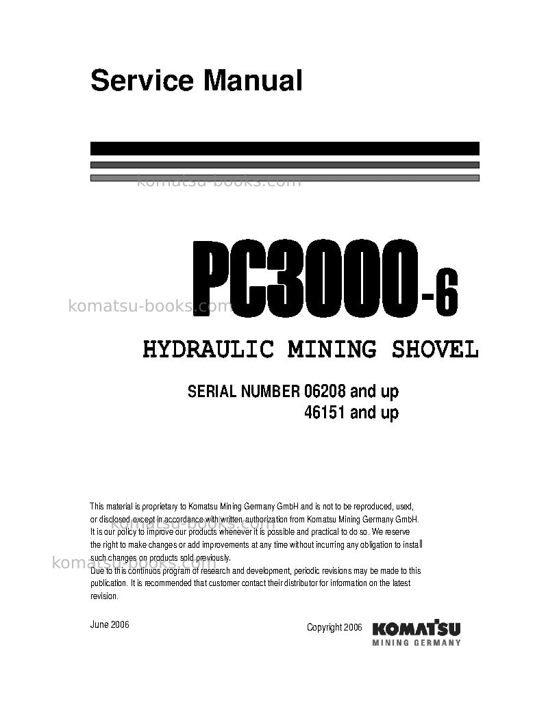 Komatsu pc3000-6deu Repair & maintenance cover Komatsu pc3000-6deu Repair & maintenance cover