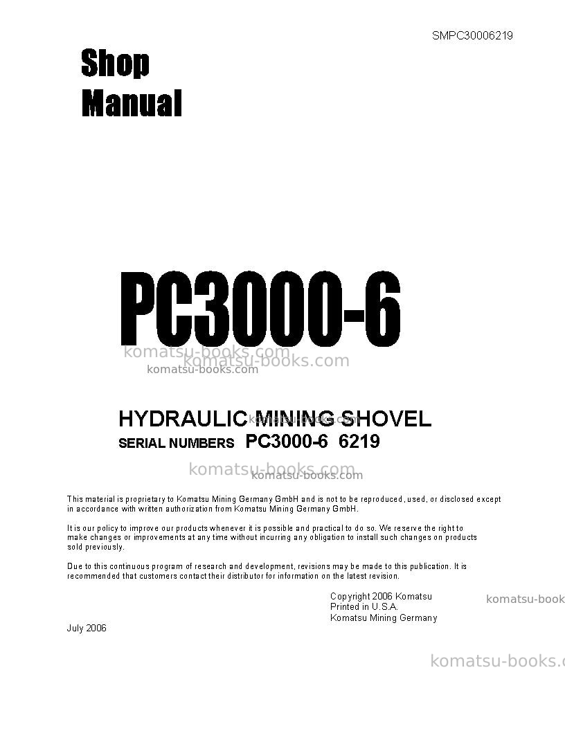 Komatsu pc3000-6deu Repair & maintenance cover