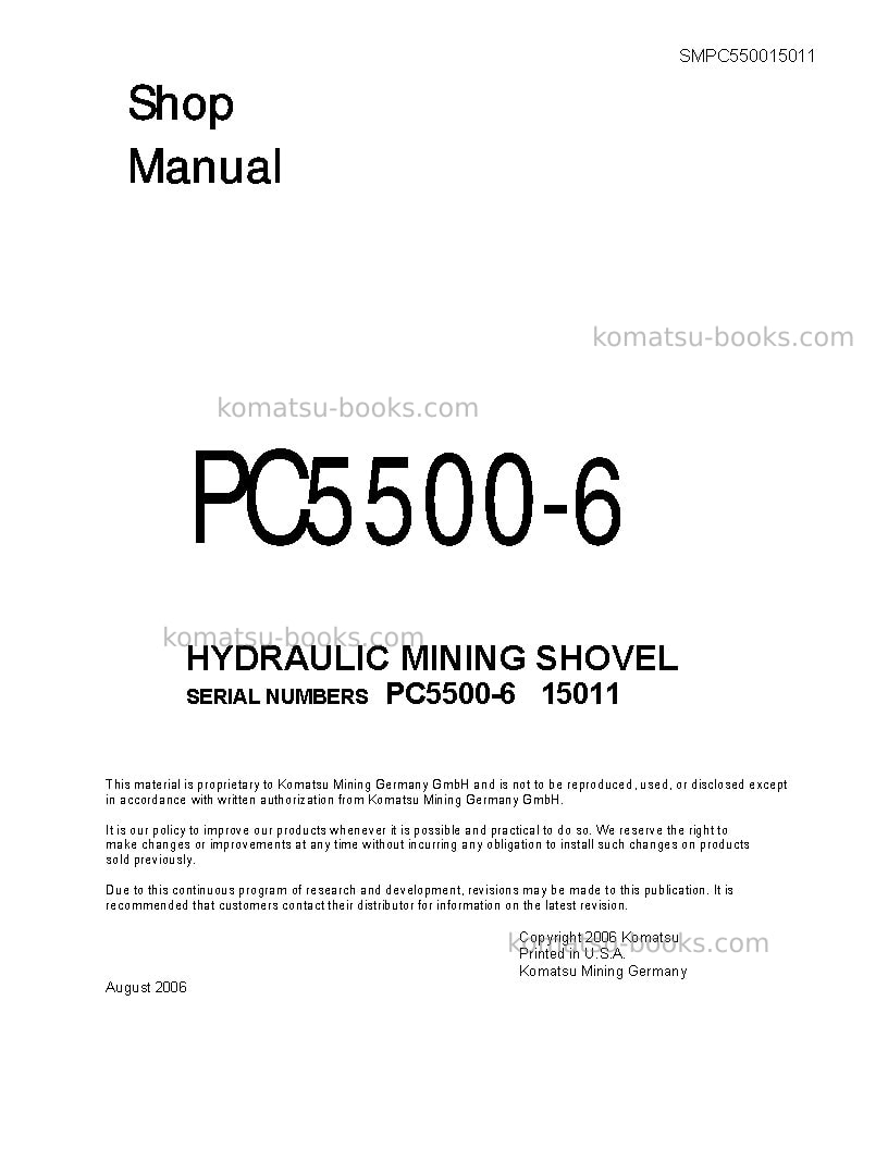 Komatsu pc5500-6deu Repair & maintenance cover Komatsu pc5500-6deu Repair & maintenance cover