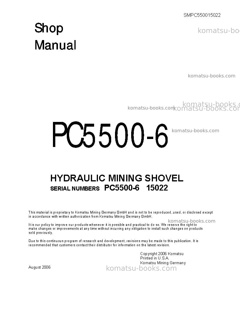 Komatsu pc5500-6deu Repair & maintenance cover Komatsu pc5500-6deu Repair & maintenance cover