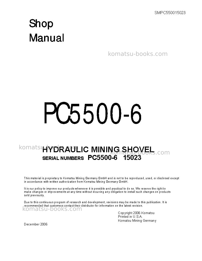 Komatsu pc5500-6deu Repair & maintenance cover Komatsu pc5500-6deu Repair & maintenance cover