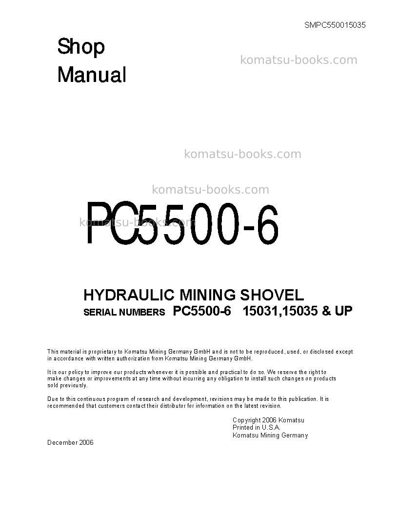 Komatsu pc5500-6deu Repair & maintenance cover Komatsu pc5500-6deu Repair & maintenance cover