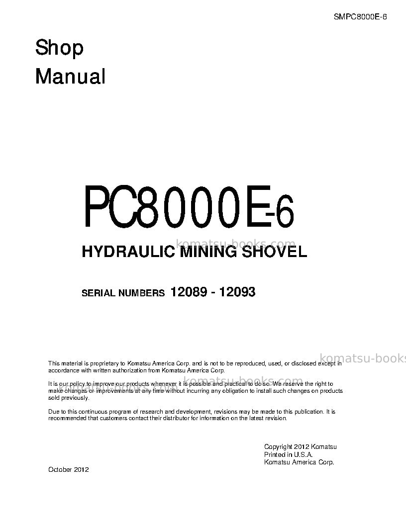Komatsu pc8000e-6deu Repair & maintenance cover