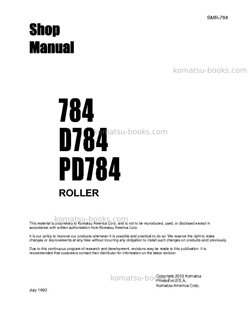 Komatsu d784 Repair & maintenance cover