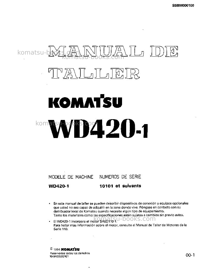 Komatsu wd420-1jpn Reparación y mantenimiento cover