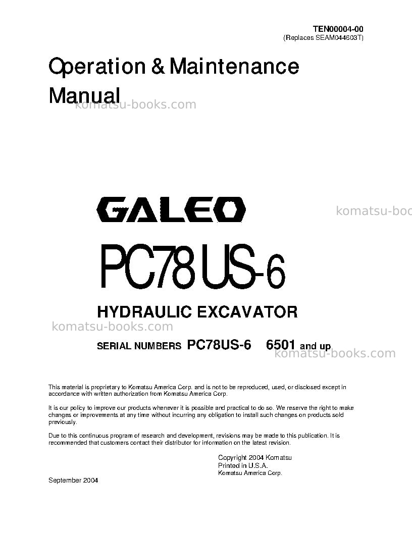 Komatsu pc78us-6jpn Operation manual cover Komatsu pc78us-6jpn Operation manual cover